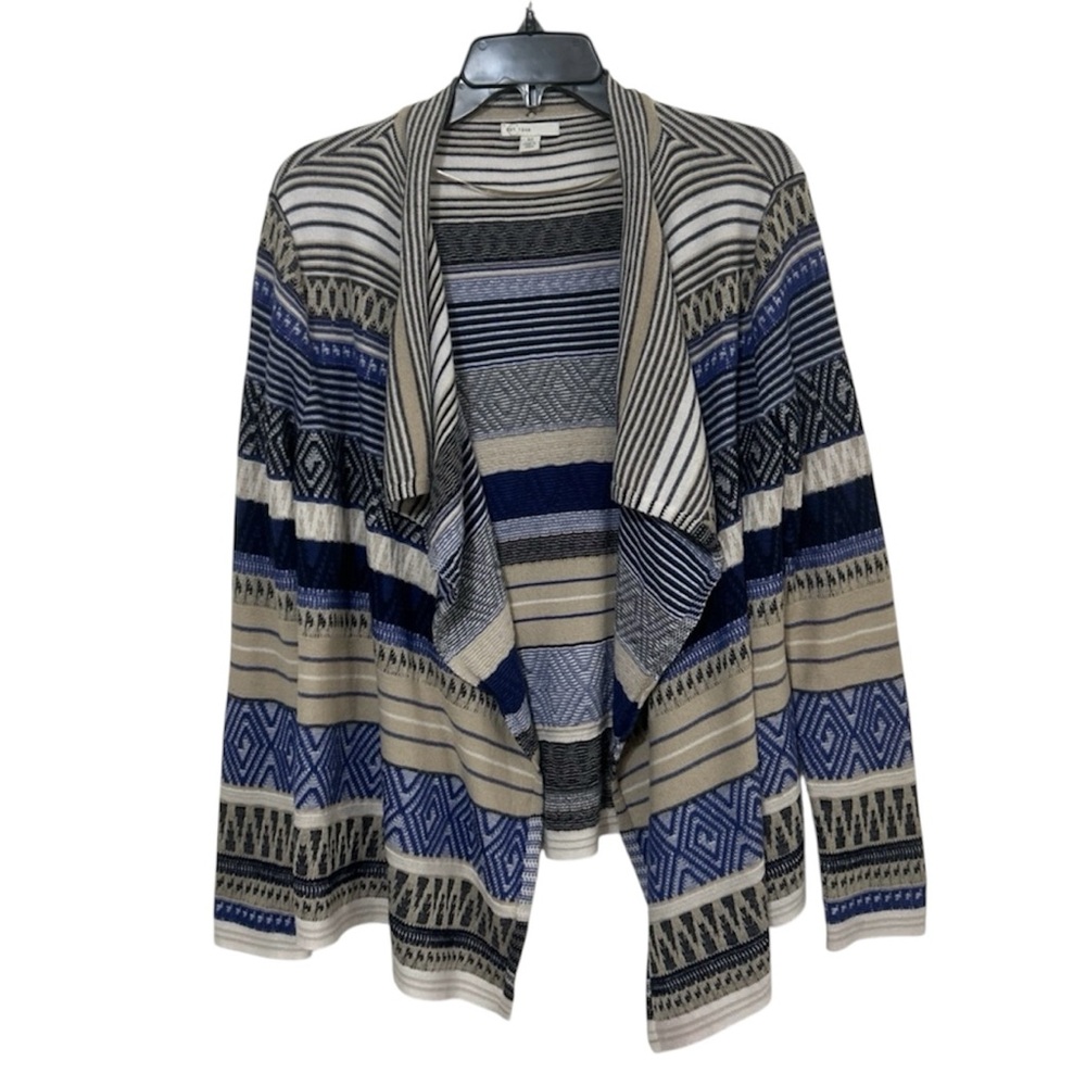 C EST. 1946 Southwestern Waterfall Draped Open Cardigan Blue Stripe Size Medium
